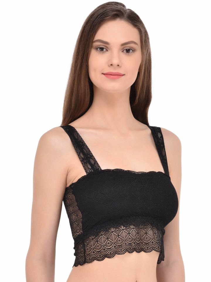 Buy PrettyCat Padded Medium Coverage Lace Bra Bra - Black at Rs