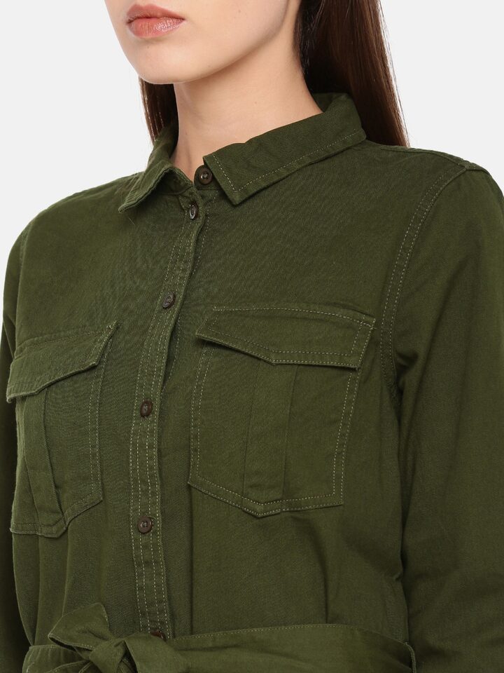 Buy ONLY Women Olive Green Solid Denim ...