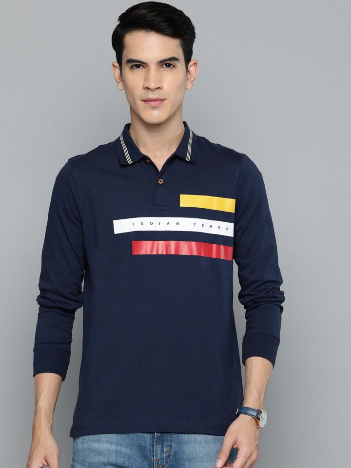 Buy Indian Terrain Polo Collar Brand Logo Printed Pure Cotton T