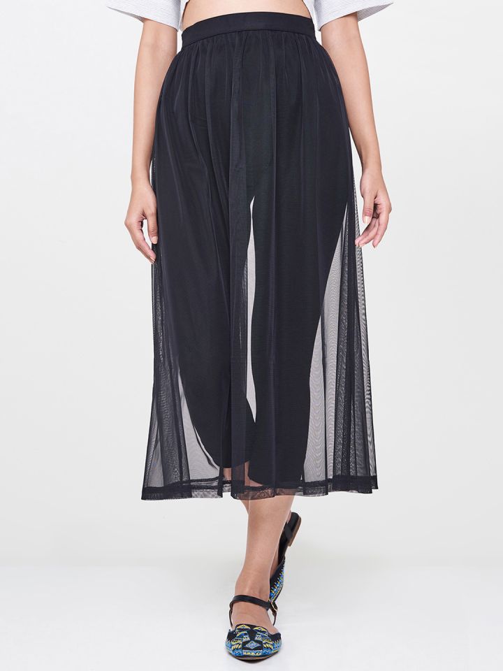 Sheer black sale flare skirt