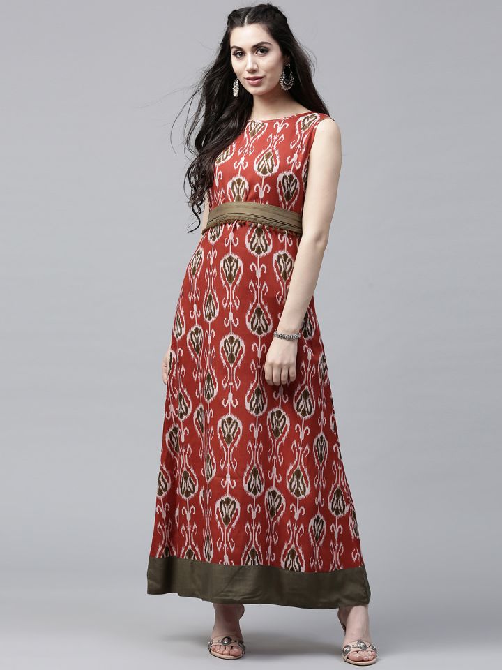 Aks women red sales printed maxi dress