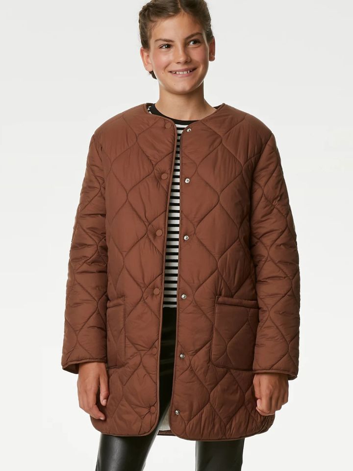 Marks Spencer Girls Lightweight Collarless Quilted Jacket