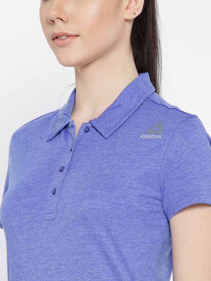 Reebok Women Blue Core Solid Polo Collar Training T shirt