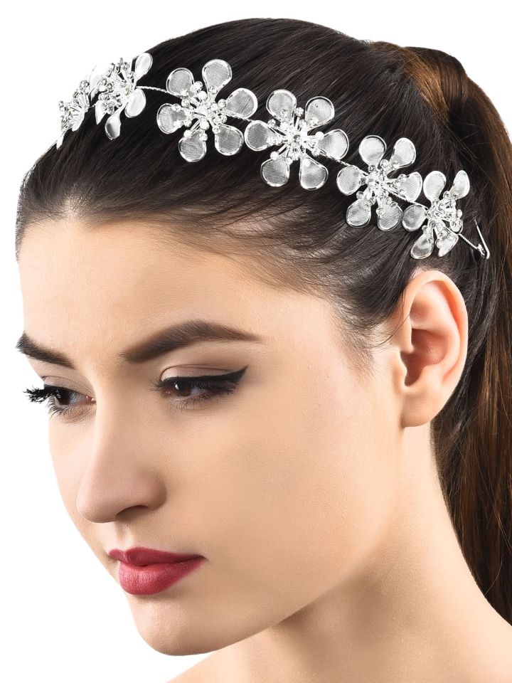 Buy Priyaasi Silver Plated Stone Studded Hairband Hair Accessory