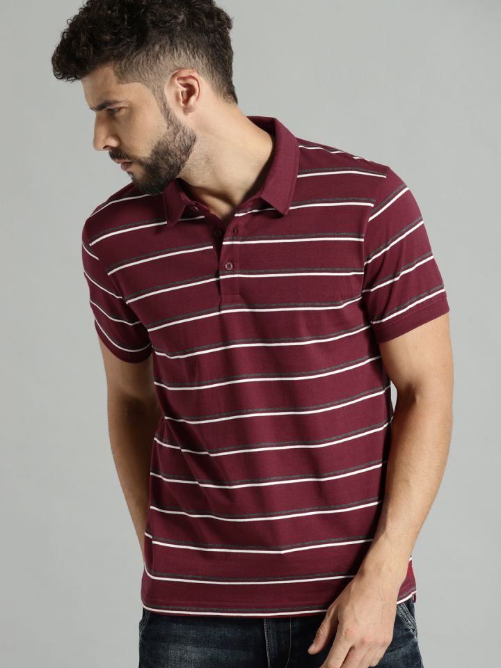 maroon and white striped polo