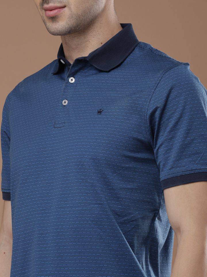 Buy Louis Philippe Men White & Blue Striped Polo Collar T Shirt - Tshirts  for Men 6813057