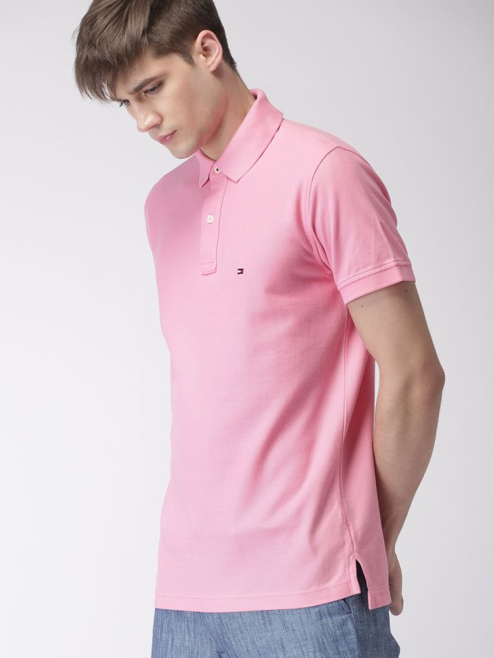 Buy Tommy Hilfiger Men Pink Self Design Polo T Shirt Tshirts For Men 2510643 Myntra