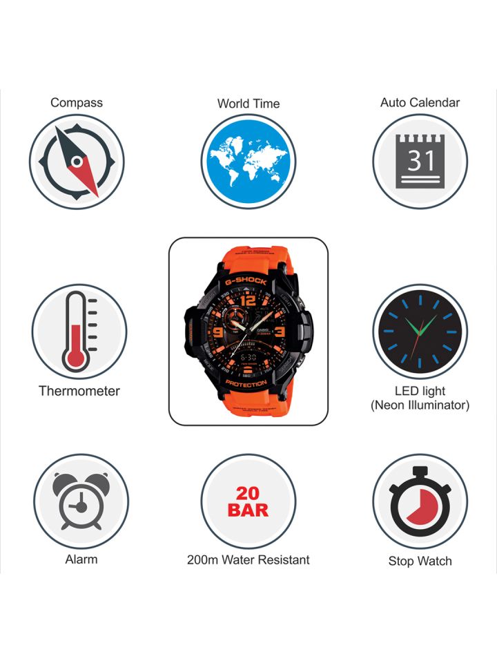 Buy CASIO G Shock Men Orange Black Dial Analogue Digital Watch
