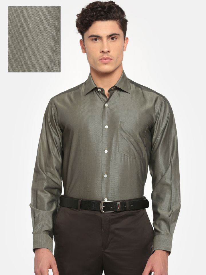 Buy Colorplus Men Olive Green Tailored Fit Self Design Formal Shirt Shirts For Men 2511734 Myntra