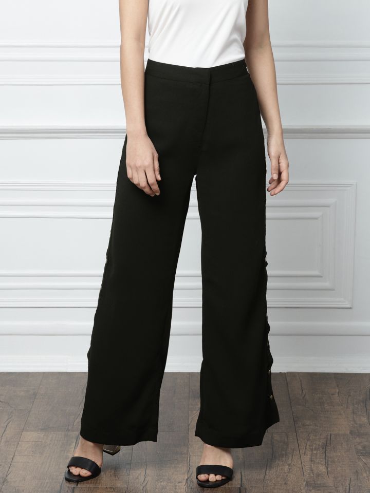 Buy Women Black Solid Straight Fit Parallel Trousers online  Looksgudin