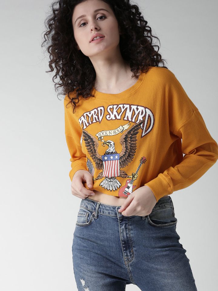Buy FOREVER 21 Women Mustard Yellow Printed Crop T Shirt Tshirts