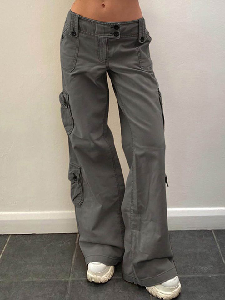 LULU SKY Women Wide Leg Low Rise Clean Look Cargo Jeans
