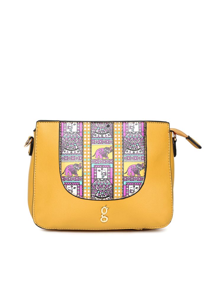 Buy Global Desi Yellow Printed Sling Bag Handbags for Women