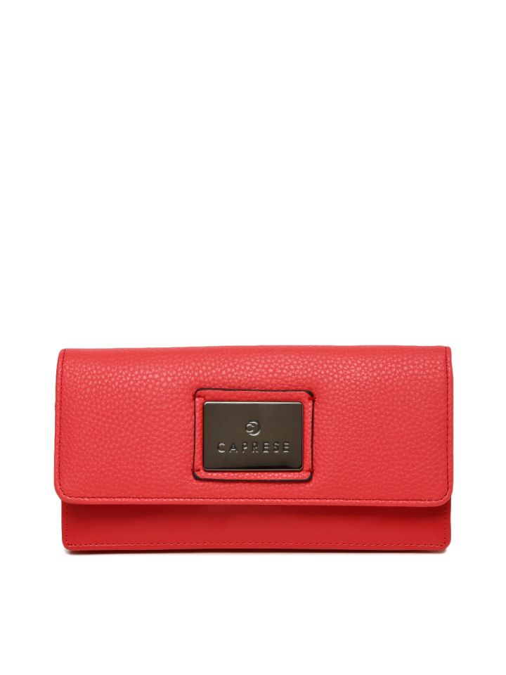 Buy Caprese Women Coral Red Solid Two Fold Wallet Wallets for