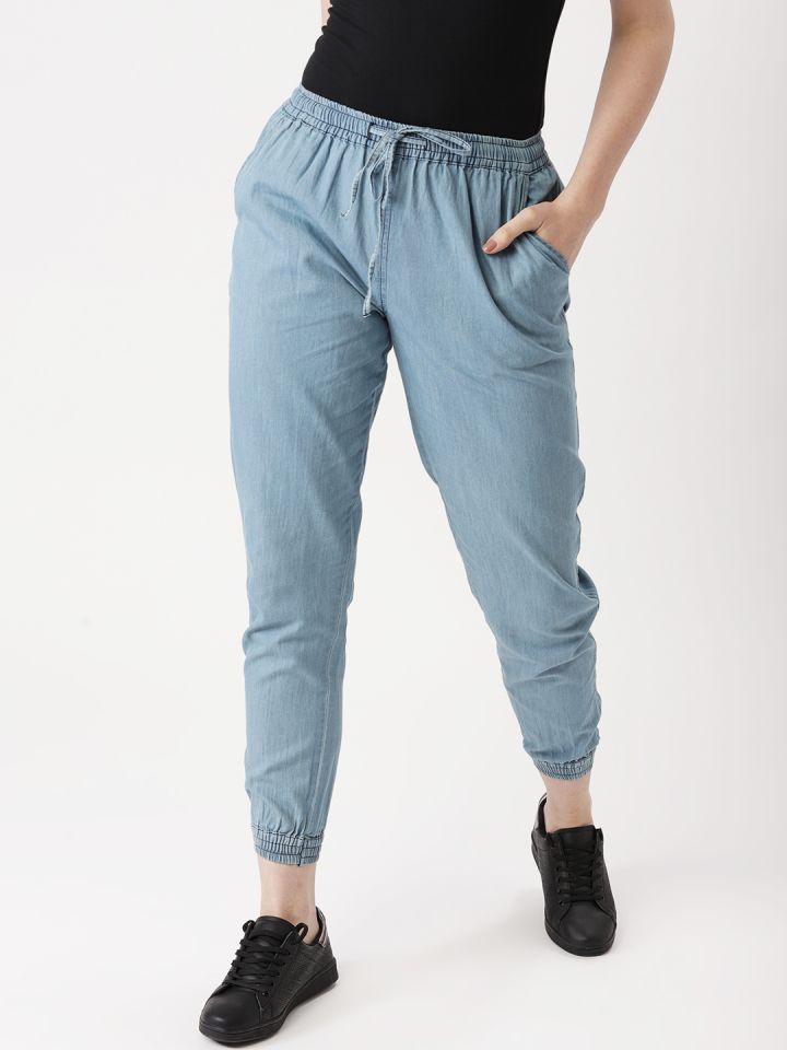 Buy DressBerry Women Blue Regular Fit Solid Chambray Joggers