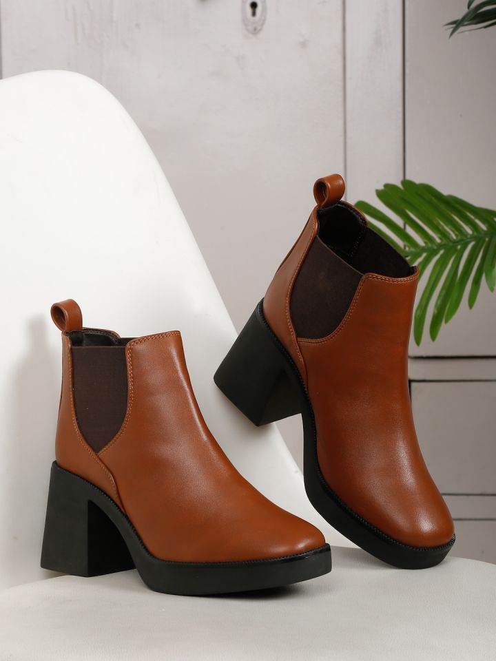 Buy Bruno Manetti Women Mid Top Block Heeled Slip On Chelsea Boots
