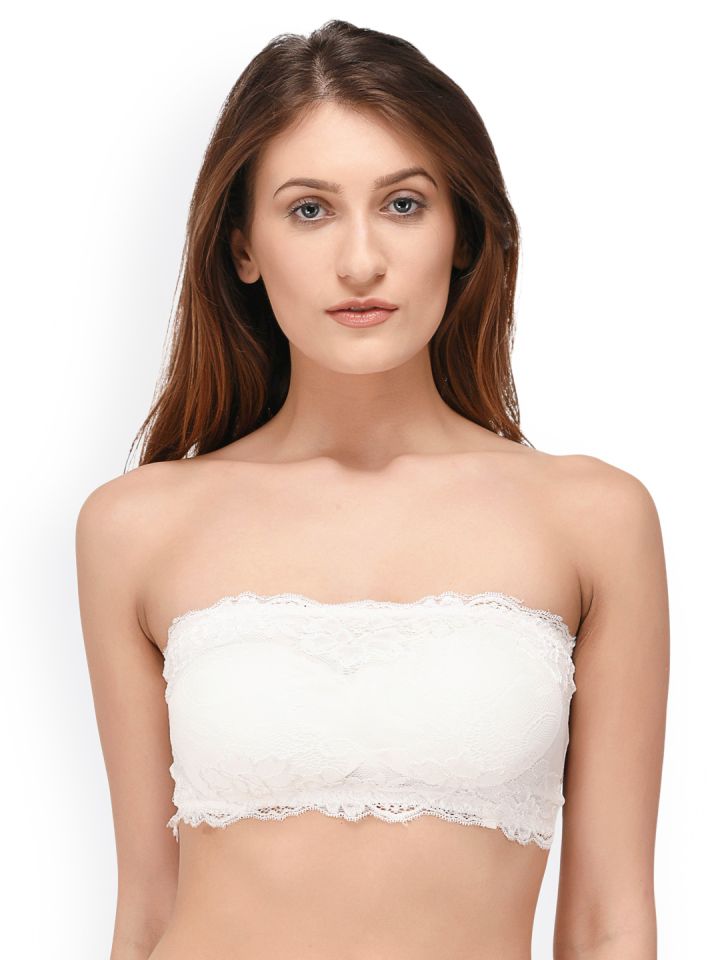 Buy PrettyCat White Lace Non Wired Lightly Padded Bandeau Bra - Bra for  Women 2525386