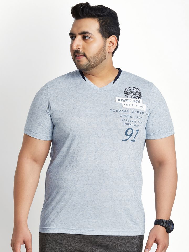 Blue Printed V Neck T Shirt - Tshirts 