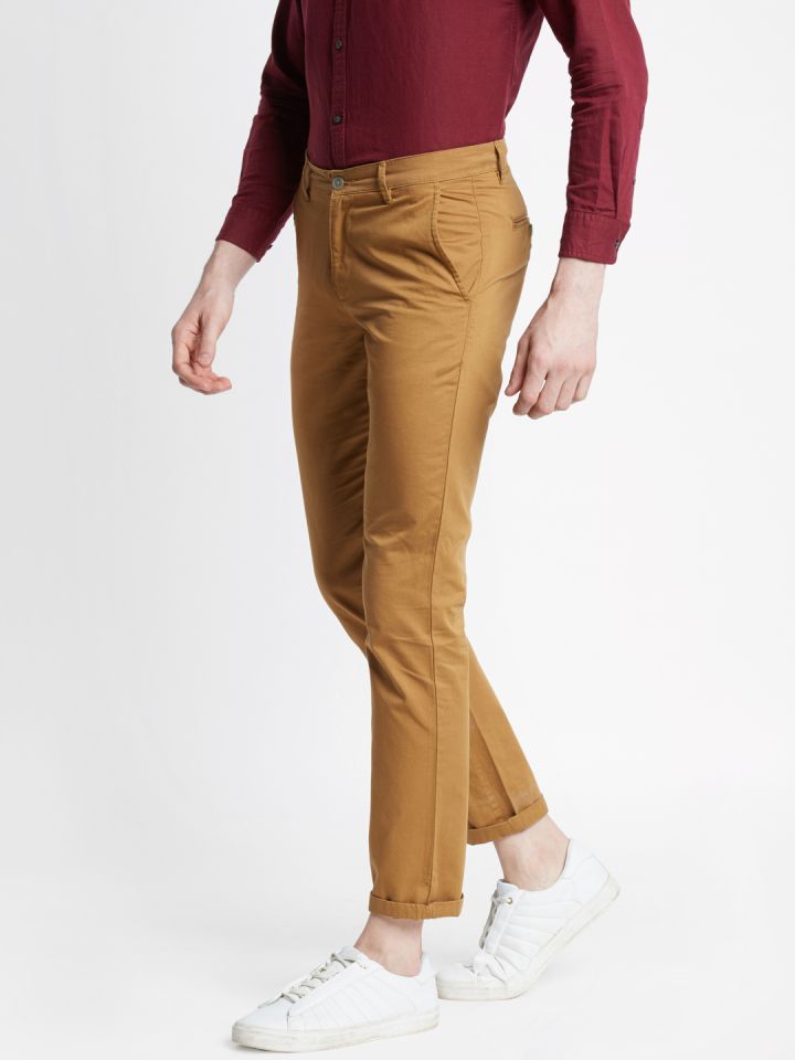 Spiritus by pantaloons Men Brown Slim Fit Solid Regular Trousers