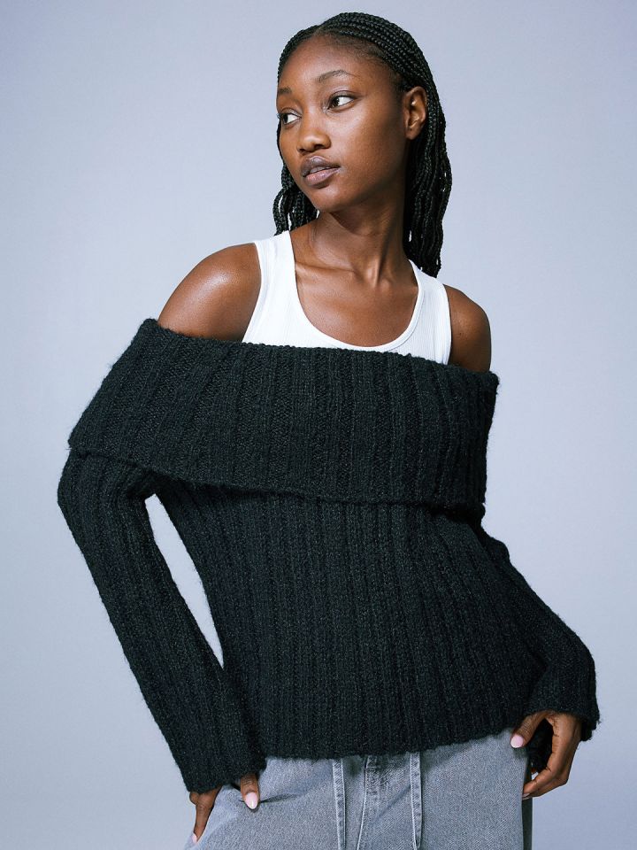 Black knitted off the shoulder jumper sales