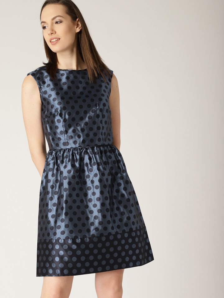 Buy ESPRIT Women Blue Polka Dot Fit And Flare Dress Dresses