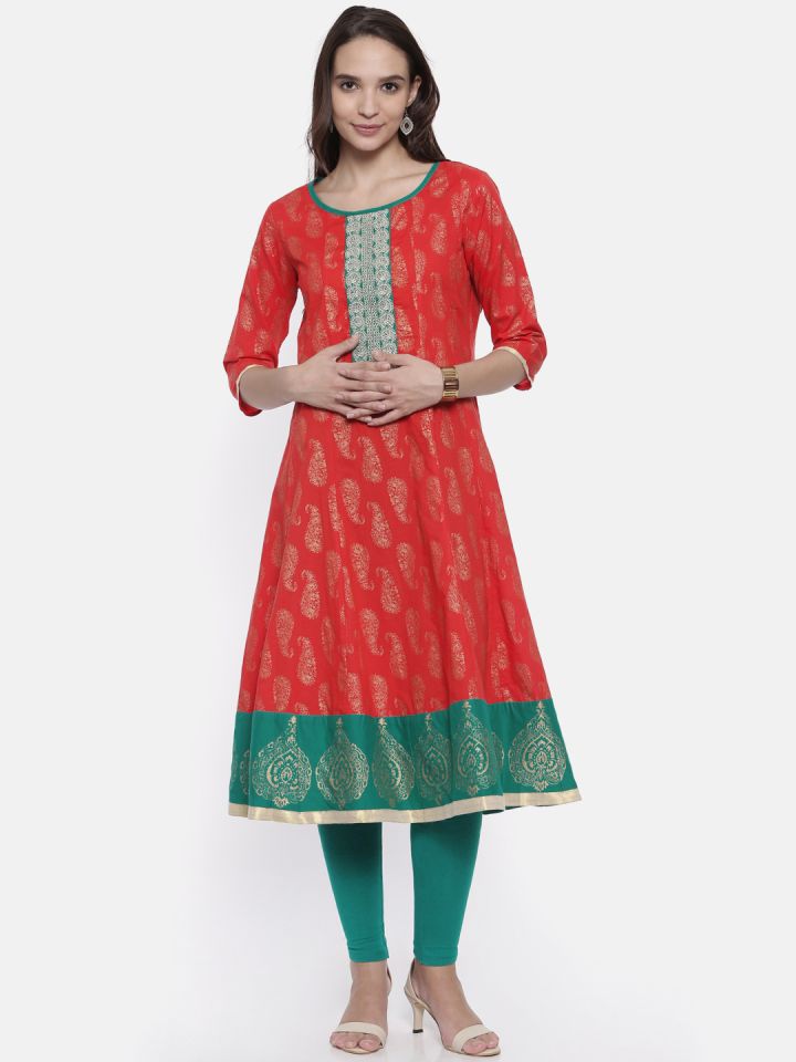 Buy Anahi Women Orange Printed Anarkali Kurta Kurtas for