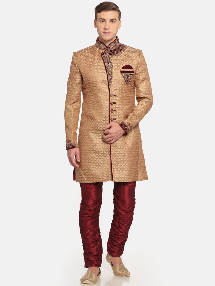 Buy The Chennai Silks Classicate Men Gold Toned Maroon Patterned Sherwani Sherwani For Men 2531770 Myntra They have the best of amenities and even will provide you with one. myntra