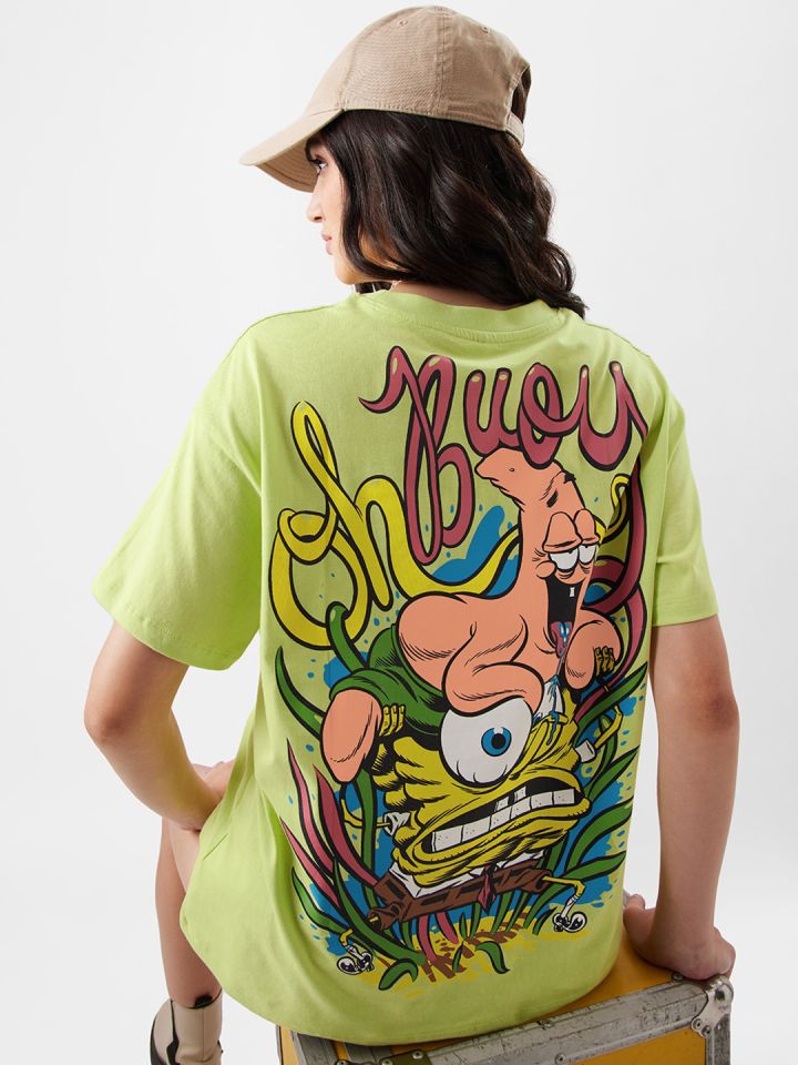 The Souled Store Spongebob Printed Cotton Oversized T-shirt