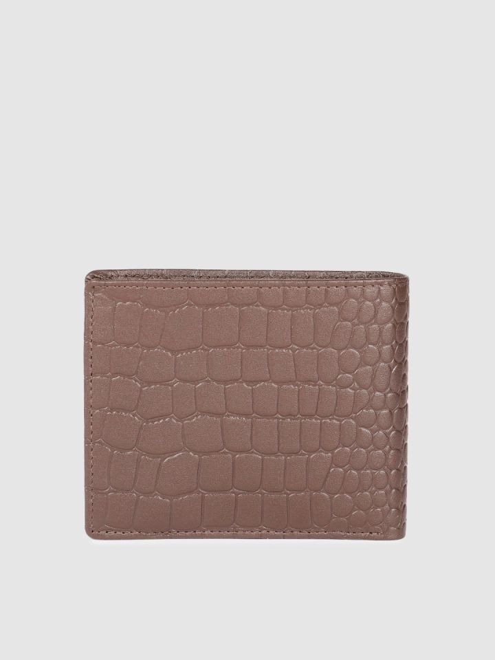 Buy Allen Solly Men Brown Textured Leather Two Fold Wallet