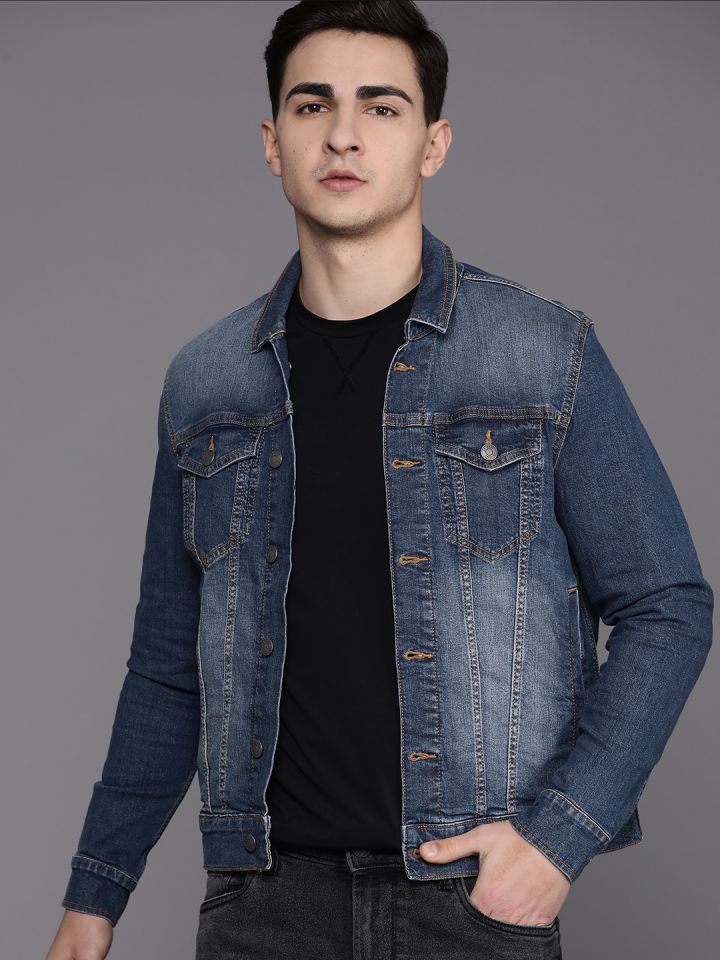 Buy Louis Philippe Jeans Flap Pockets Detailed Spread Collar Denim