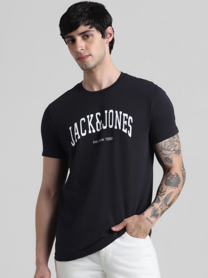 Buy Jack Jones Typography Printed Round Neck Pure Cotton Slim