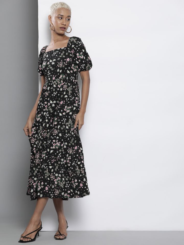 Buy DOROTHY PERKINS Ditsy Floral Printed Puff Sleeve A Line Midi