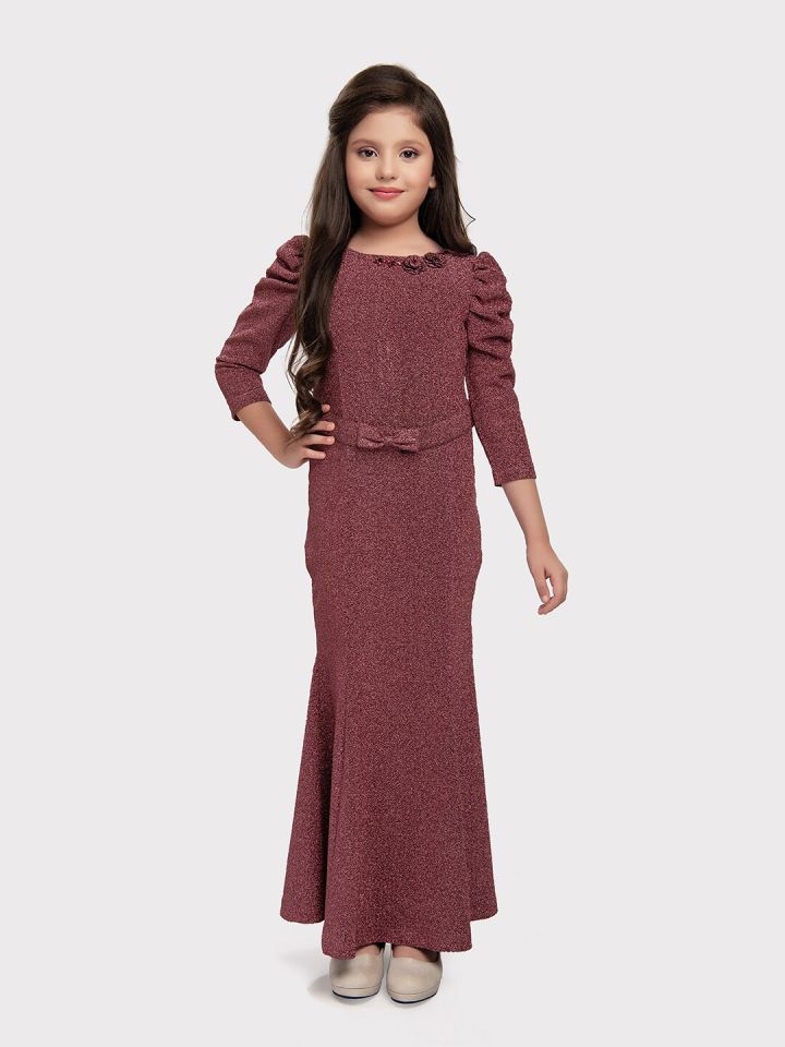 Tiny Baby Girls Puff Sleeves Maxi Dress Belt