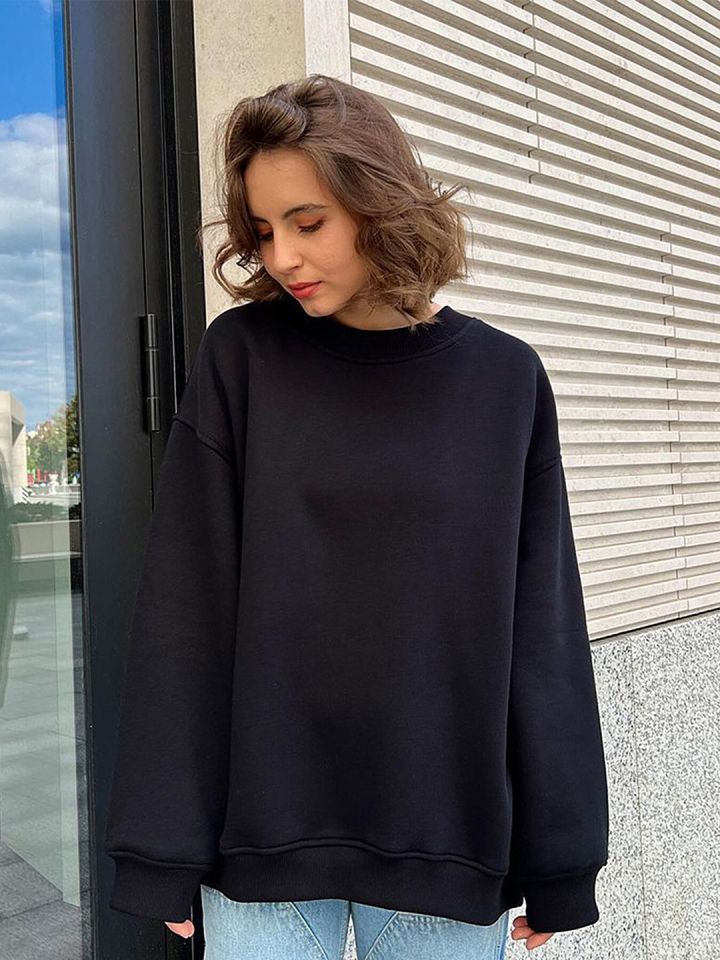 LULU SKY Round Neck Longline Oversized Pullover Sweatshirt