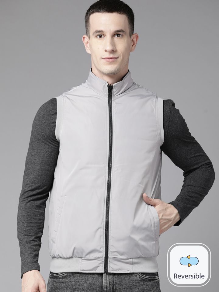 Buy Van Heusen Mock Collar Sleeveless Slim Fit Reversible Bomber