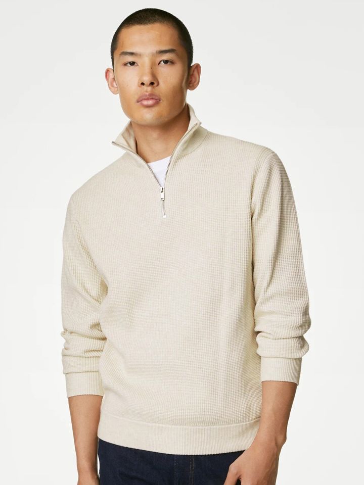 Mens cream half zip sweater sales