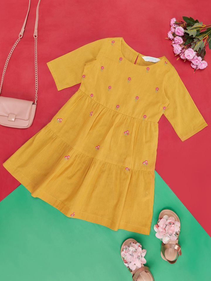 Buy AKKRITI BY PANTALOONS Girls Floral Embroidered Cotton Maxi