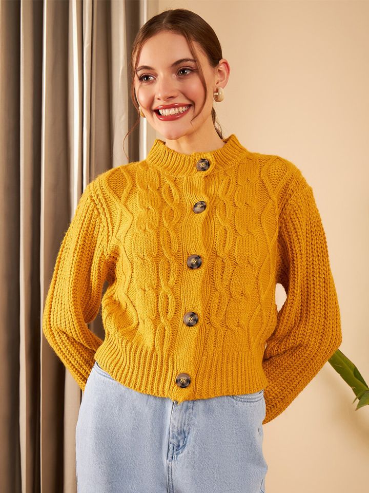 Mustard yellow on sale cable knit cardigan