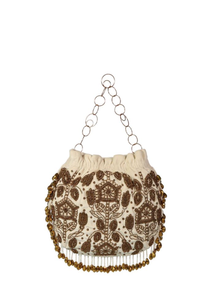 The Leather Garden Embellished Velvet Potli Bag