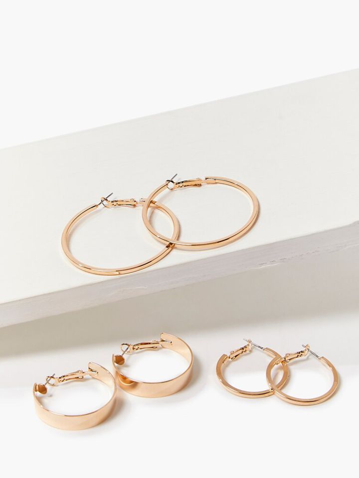 Buy FOREVER 21 Set Of 3 Gold Plated Contemporary Hoop Earrings