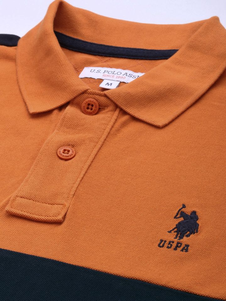 Buy U.S. Polo Assn. Men Colourblocked Polo Collar Slim Fit T Shirt
