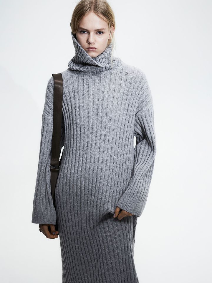 Knitted polo neck dress sales