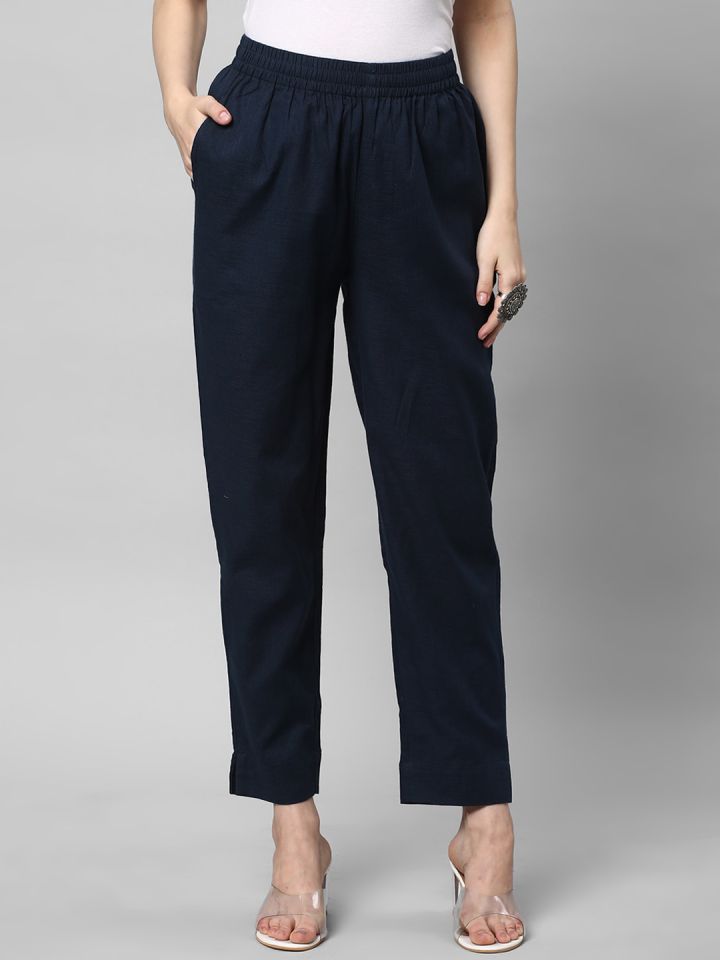 Buy KAMI KUBI Women Straight Fit Pure Cotton Trousers Trousers