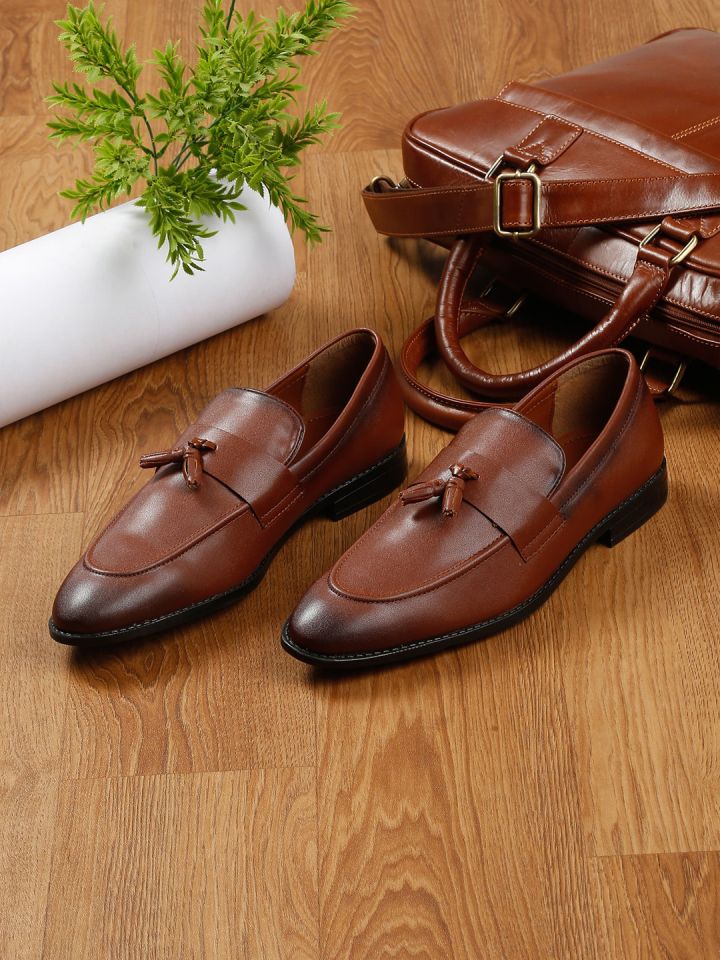 Men Rosewood Leatherette Formal Slip On Shoes Tassel Moccasins