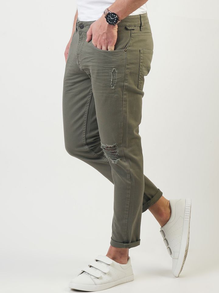 Olive green store ripped jeans