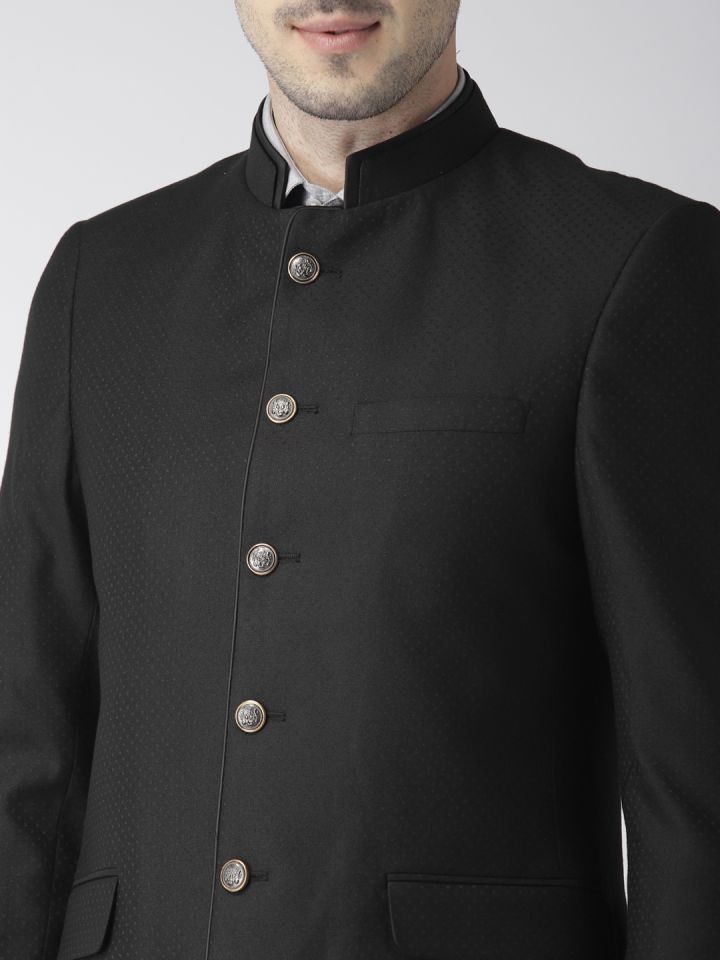 Raymond Men Black Self Designed Contemporary Fit Bandhgala Suit