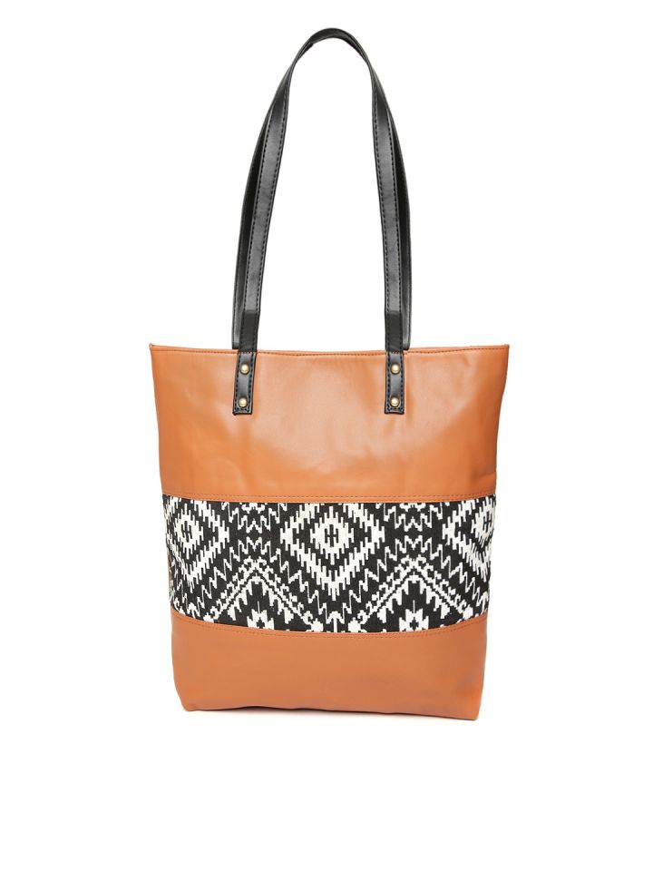 Buy Kanvas Katha Tan Brown Solid Tote Bag Handbags for Women