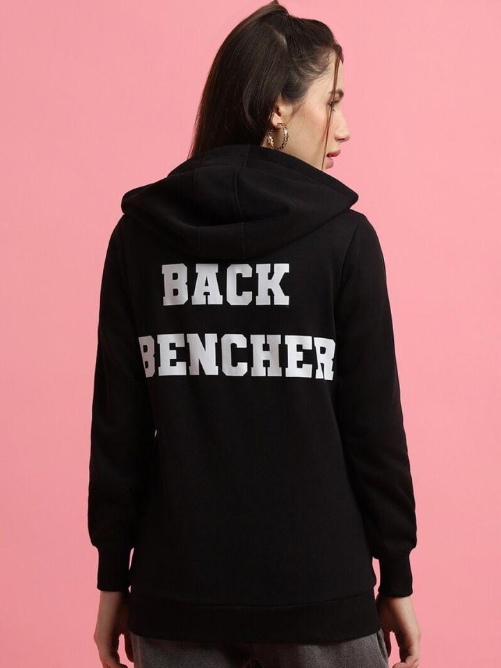 Buy FOREVER 21 Typography Printed Hooded Neck Long Sleeve Front
