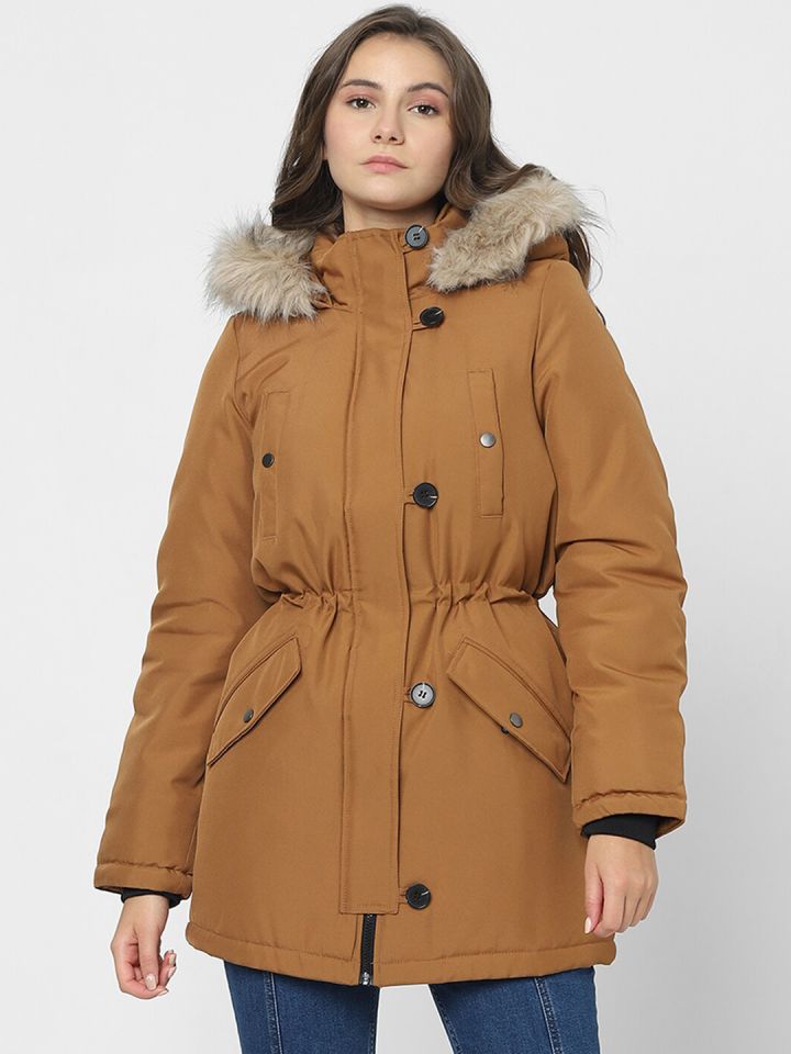 Vero moda parka with faux fur hood shop in rust