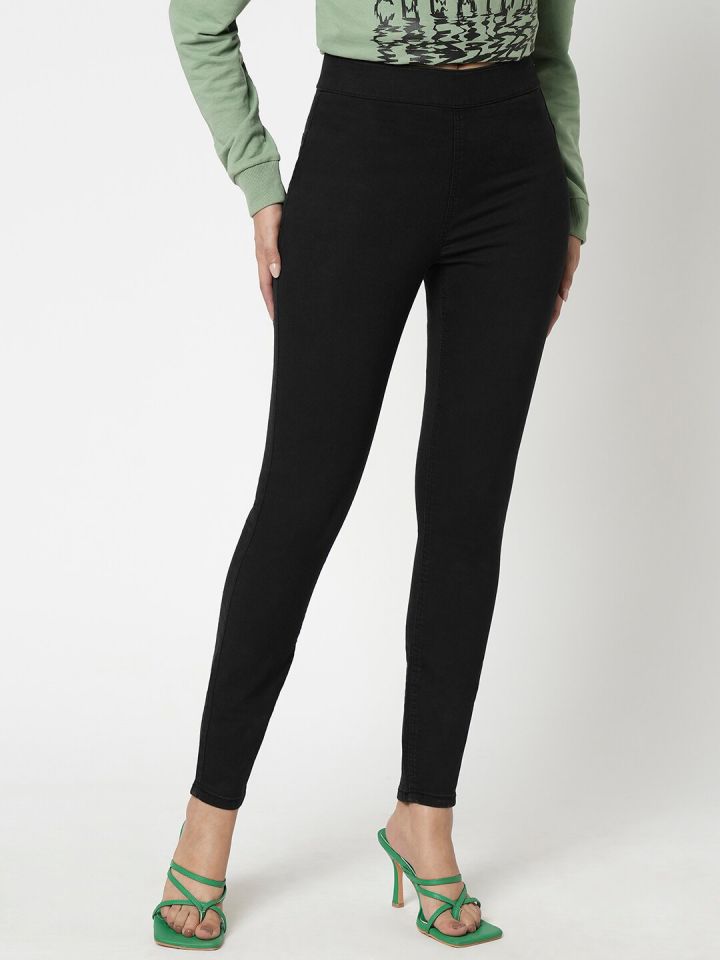 Buy Amante Solid Mid Rise Skinny Fit Full Length Leggings Black at